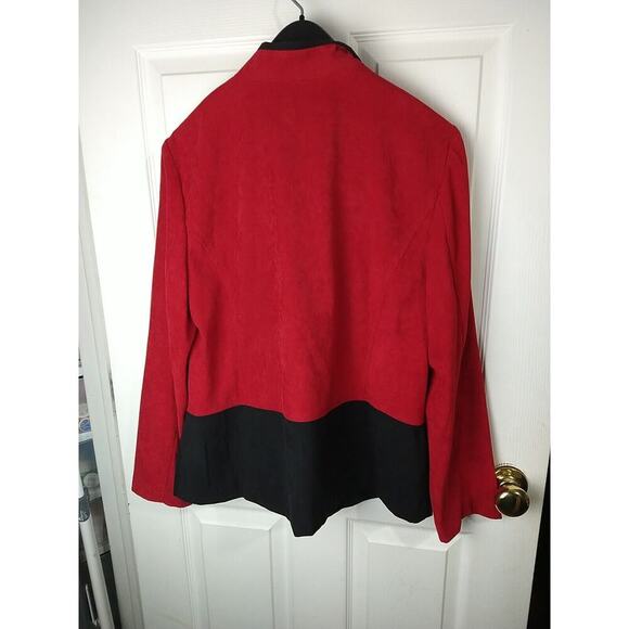 JM Collection Woman 14 Blazer Red Black Colorblock Zip Front /Pockets Suede Feel - Picture 9 of 9